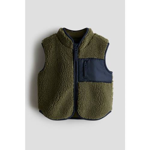 Khaki green/color block Teddy Fleece Vest for kids | H&M US