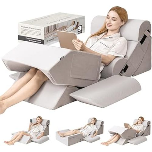 9PCS Orthopedic Bed Wedge Pillow Set for After Surgery Recovery, Body Positioners for Back and Leg Pain Relief, Adjustable Memory Foam Comfort for Sitting up in Bed, Ideal for Adult Acid Reflux & GERD