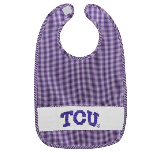 TCU Horned Frogs Smocked Purple Gingham Bib