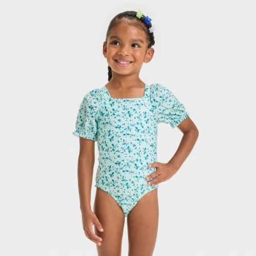 Baby Girls' Puff Sleeve Daisy Floral Printed One Piece Swimsuit - Cat & Jack™ Pink 12m