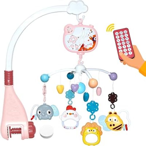 Baby Crib Mobile with Music and Night Lights,Mobile for Crib with Rotation, Remote Control, Projection, Baby Crib Toys for Newborn Infant Boys Girls Toddles (Pink)