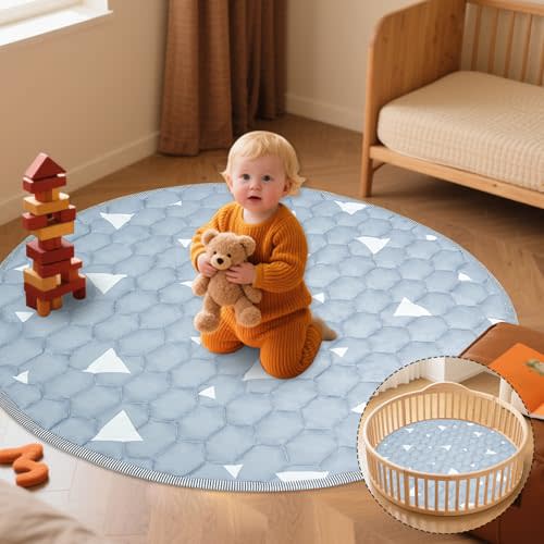 Baby Mat for Floor, Gentle Monster 40x40 Cushioning Padded Round Baby Playpen Mat, Non-Slip and Machine Washable Crawling Mat for Infants, Babies, Toddlers to Play and Learn Sky Design