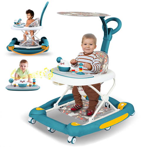 SLLINGLUO Baby Walker, 5-in-1 Infant Walker for Babies, Girls and Boys, Adjustable Folding Walker with Music Toys, Green