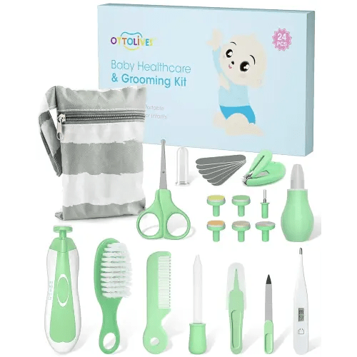 OTTOLIVES Baby Healthcare and Grooming Kit, 24 in 1 Baby Electric Nail Trimmer Set Newborn Nursery Health Care Set for Newborn Infant Toddlers Baby Boys Girls Kids (0-3 Years+) (Green)