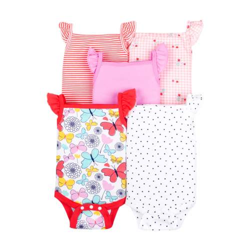 Little Star Organic Baby Girl 5 Pk Flutter Sleeve Bodysuits, Size Newborn-24 Months