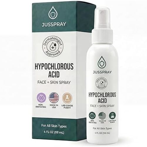 Jusspray™ Hypochlorous Acid Spray for Face and Skin | HOCI Facial Cleanser Mist | 4 oz Hypochlorous Acid for Face, Skin, Acne, Eczema, Body Acne Sprays, Piercing Aftercare, Wound Solution