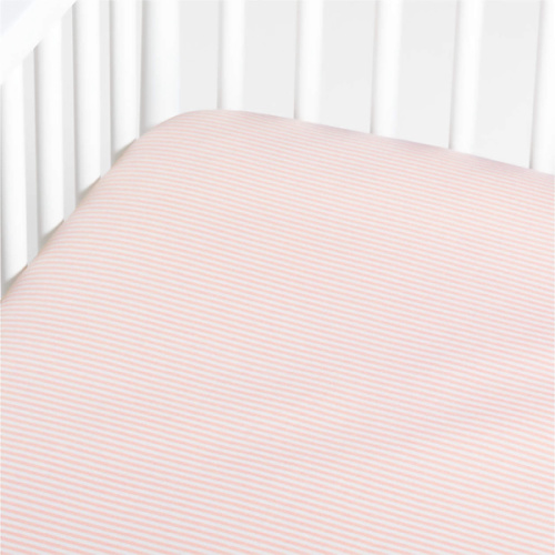 Comfy Tee Whisper Stripe Pink 100% Organic Cotton Jersey Baby Crib Fitted Sheet