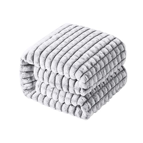 NTBAY Plush Flannel Baby Blanket, Soft and Warm Toddler Blanket with Checkered Texture for Stroller, Crib, Travel, 30x40 Inches, Grey