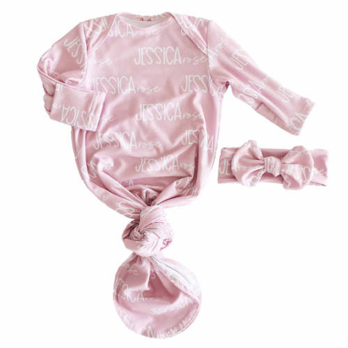 Personalized Font Duo Newborn Baby Knot Gown | Best Selling Pinks