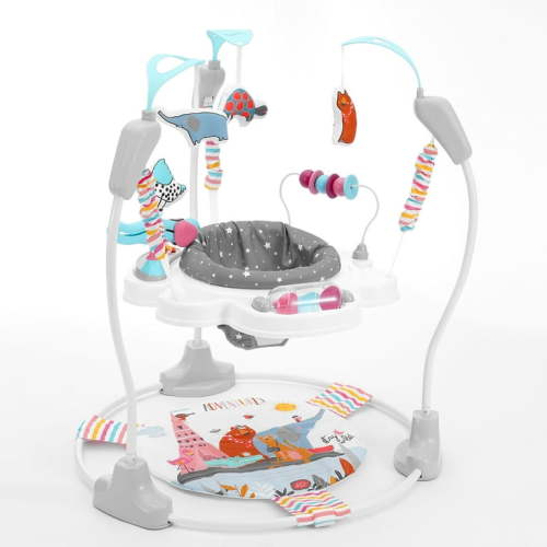 SKYSHALO Infant Entertainer, 360-Degree Rotating Play Station with Height Adjustment, Equipped with Interactive Toys, Melodies, and Lights, Compact Baby Jumper for 6+ Months