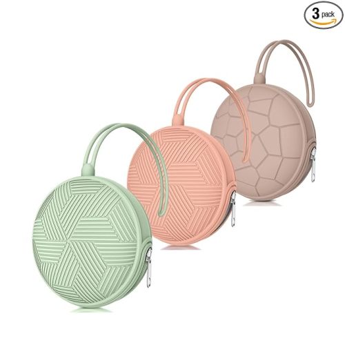 Smlpuame 3 Pack Pacifier Holder Case,Silicone Portable Pacifier Cover Pouch Bag for Diaper Bags Baby Carriage,Pacifier Storage Container Box,Easy to Clean(Mint+Blush+Vivid Tangerine)