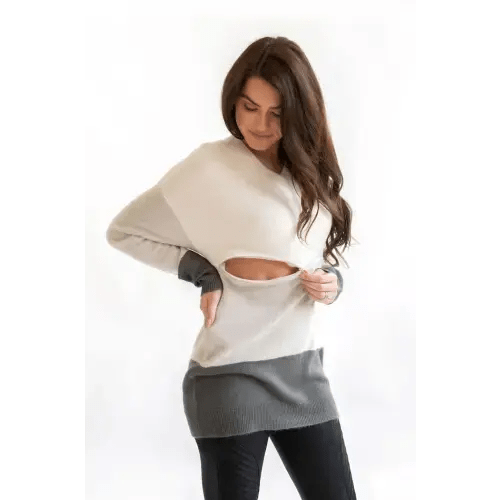 Fuzzy Nursing Sweater - Colorblock Gray 2.0