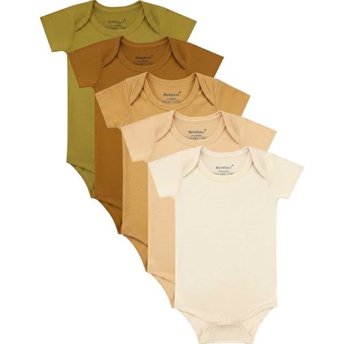 Baby Solid Bodysuit - Super Soft Rayon made from Bamboo - Short Sleeve Long Sleeve Newborn Infant Boy Girl - 5-Pack