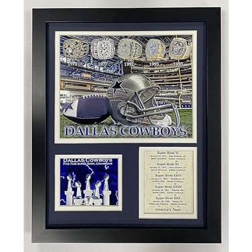 Legends Never Die Dallas Cowboys Super Bowl Championship Rings Collectible | Framed Photo Collage Wall Art Decor - 12"x15" (11573U), white