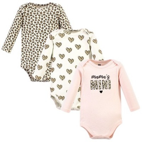 Hudson Baby Infant Girl Cotton Long-Sleeve Bodysuits, Leopard Hearts 3 Pack, Newborn