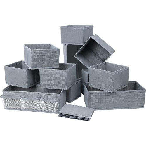 DIMJ 12 PCS Drawer Organizer Dresser Closet Foldable Wardrobe Storage Organizers Drawer Dividers Storage Cubes for Clothes, Bras, Socks, Underwear, Ties, Scarves, Cosmetics