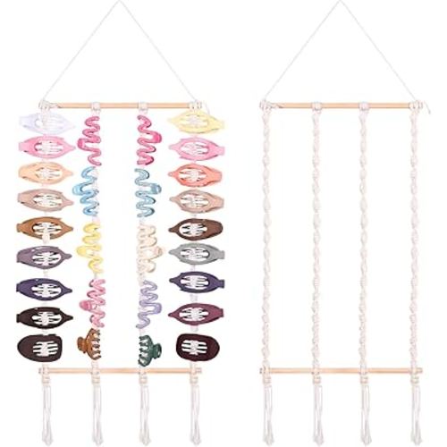 SNOWSTAR Macrame Flat Hair Claw Clip Organizer,Hanging Hair Clip Holder and Storage for Women Girls,Flat Hair Accessorie Hanger Home Decor for Wall,Door,Closet