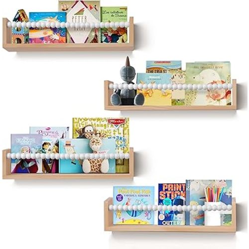 Nursery Book Shelves Set of 4,White Floating Wall Bookshelves for Kids,Nursery Shelves for Bookshelf Wall,Kids Bookshelf (Set of 4 White)