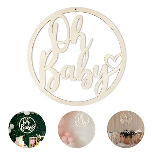 Large Wooden Oh Baby Sign 14 inch Letter Cutouts Wall Hanging Baby Shower Nursery Decor Big Round Circle Wood Oh Baby Signs for Backdrop Baby Announcements Gender Reveal Party Wall Photo Props