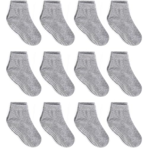Zaples Baby Non Slip Grip Ankle Socks with Non Skid Soles for Infants Toddlers Kids Boys Girls