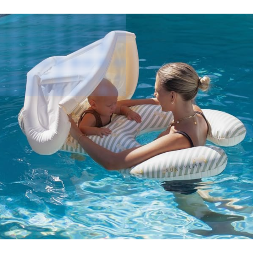SUNNYLiFE Float Together Baby Seat, Duck Sage Stripe, PVC, 43.31x29.13x25.59 Inches, 1.87 lbs