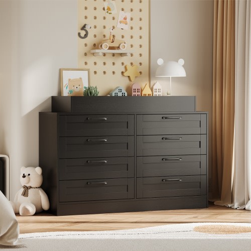 Changing Table Dresser with Power Outlet, 8 Storage Drawers, Nursery Organizer