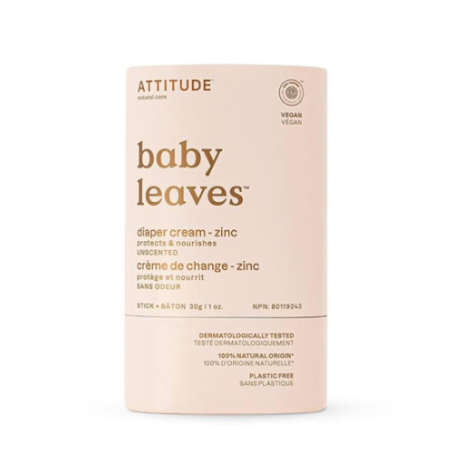 ATTITUDE Plastic-Free Diaper Cream Bar with Zinc for Baby, EWG Verified, Dermatologically Tested, Vegan, Unscented, 1 Ounce