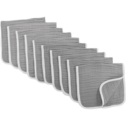 Synrroe Burp Cloths Large, Muslin Burp Cloths for Baby Girls and Boys, Pack of 10 Extra Absorbent and Soft Muslin Bibs, 6 Layers 20 by 10 Inches 100% Cotton (Grey 10 Pack)