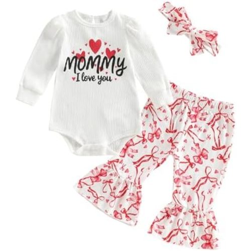 St Patricks Day Baby Girl Outfit Newborn Ribbed Knit Romper Flare Pants Set Shamrock Onesie Bell Bottoms Clothes