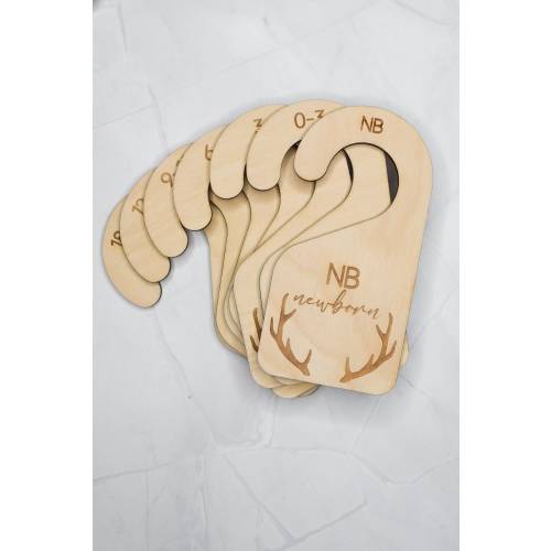 Antler-Themed Nature and Forest Baby Closet Dividers - Engraved Wooden Hangers for Newborn to 24 Months