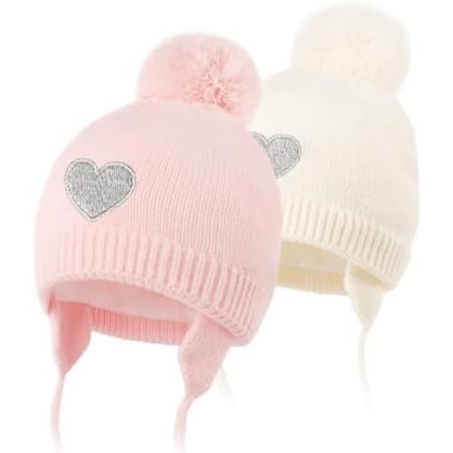 FURTALK Baby Girls Beanie with Pom Earflap Fleece Lined Winter Hat Knit Toddler Infant Hats