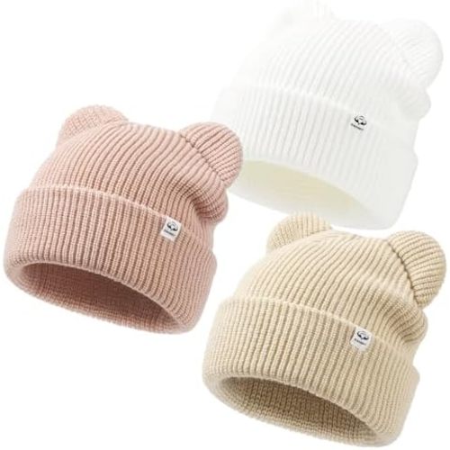 Baby Beanie Winter Knit Hat with Bear Ear for Infant Toddler Boys Girls Children Soft Knitted Hat Skull Cap