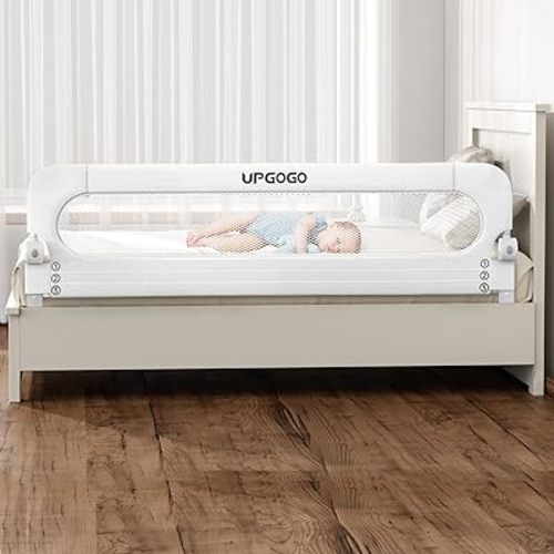 Folding Bed Rail for Toddlers,Baby Bed Rail Guard with Reinforced Anchor Safety System,Fit Bunk,Full Size,Queen,King,Twin(White,71"x23.6")