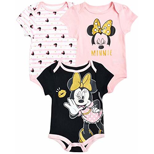 Disney Baby Girls 3 Pack Short Sleeve Bodysuits – Minnie Mouse, Ariel, Nemo, Pooh (Newborn/Infant)