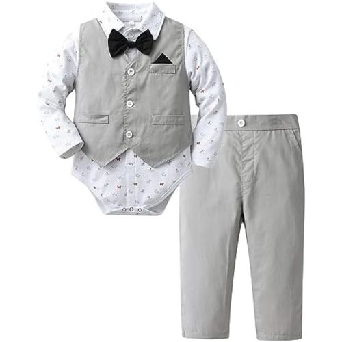 LvYinli Baby Boy Clothes Suit Newborn Boys' Gentleman Bodysuit Romper+Vest+Bow Tie+Pants 4PC Toddler Boys Outfits Sets