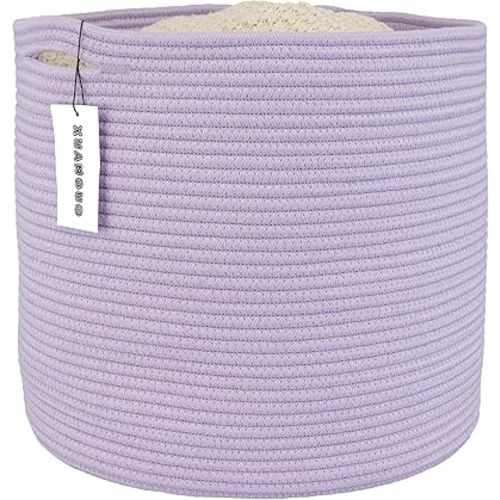 XUANGUO Cotton Rope Basket For Girls Boys Kids 16”X14” Baby Laundry Basket Nursery Bin Round Woven Baskets Organizer For Storage Toys Blankets Shoes Clothes purple