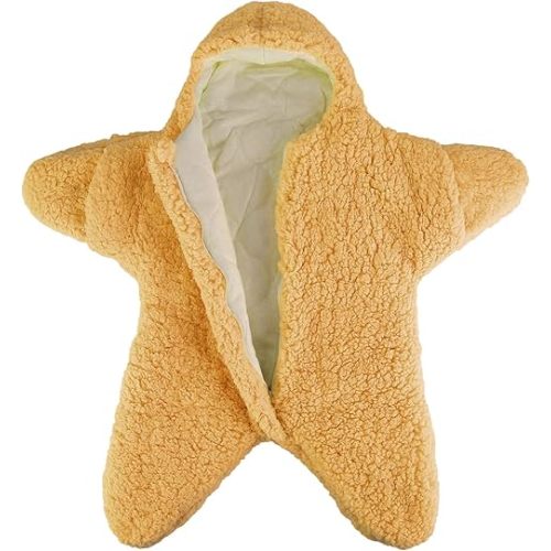 Baby Wearable Sleeping Bag Baby Starfish Onesie Newborn Fleece Cashmere Cotton Snowsuit Swaddle Blanket Stroller Wrap for 0-9 Months Boys Girls (Khaki)