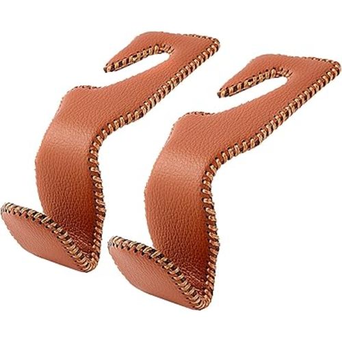 Purse Hook for Car, Superior Leather Headrest Hanger Matching Cars Interior, Brown Back Seat Organizer Storage Holder