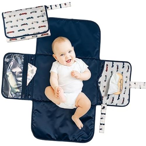 Tiny Twinkle Portable Diaper Changing Pad | Waterproof, Wipeable & Compact Baby Changing Pad for Travel | Smart Wipes Pocket & Organized Storage| Newborn Shower Gift (Black Checkers)