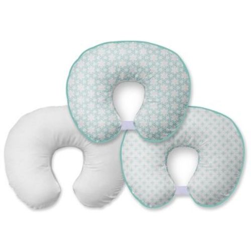 Bacati - 3 pc Petals/Floral Aqua Muslin Hugster Feeding & Infant Support Nursing Pillow with 2 removable zippered covers