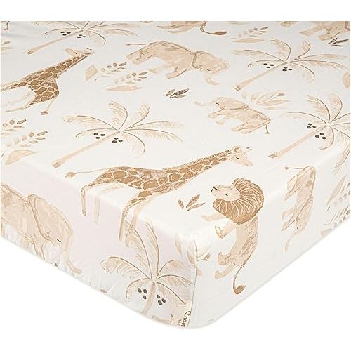 Crane Baby Safari Nursery Decor Crib Sheet, 100% Cotton Fitted Sheet for Standard Mattress 28in X 52in, Breathable Toddler Bed Sheet for Boys and Girls