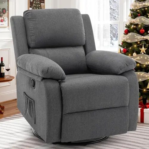 Recliner Chair, 360 Swivel Rocker Chair for Adults, Small Rocking Recliner for Small Spaces, Upholstered Fabric Glider Recliner Nursery (Swivel Rocker Recliner, Grey)