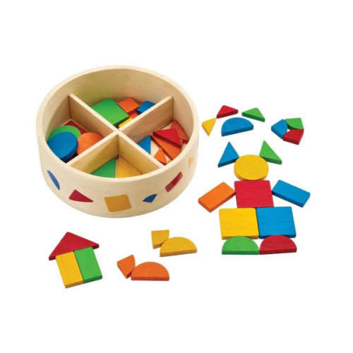 Wooden Mosaic Shapes with Container