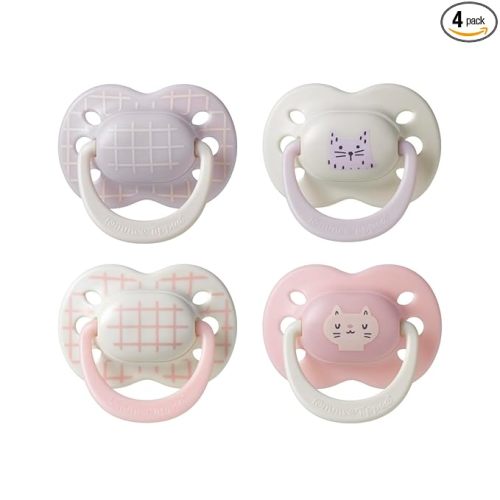 Tommee Tippee Ultimate Fit Newborn Pacifiers, 0-6 Months, Extra Air Holes, Symmetrical Nipple and Shield, 100% BPA Free Silicone, Dishwasher & Sterilizer Safe, Pink and Beige, Pack of 4