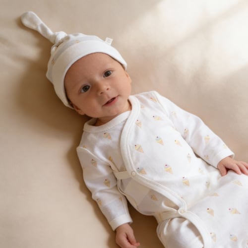 Organic Kimono Knotted Sleep Gown - Ice Cream