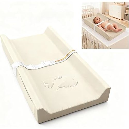 Baby Changing Pad Leather,Baby Diaper Changing Pad with Waterproof & Wipeable PU Material,Safety Strap with Quick-Release Buckle Changing Pad for Dresser,Tavel,Table(Apricot)