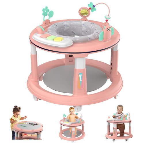 JQJQBaby Walker with 5 Adjustable Heights and 360 Degree Swivel Seat - Activity Center for Boys & Girls Babies 7-18 Months, Includes Music, Bounce Foot Pad