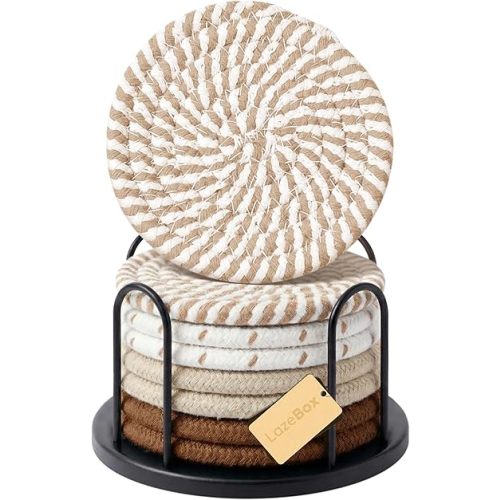 Lazebox Coasters Set of 8 for Drinks, 4 Inch Large Coasters for Coffee Table, Tabletop Protection for Hot & Cold Drinks, Versatile Coasters for Home Decor, Non-Slip & Easy to Clean, Coffee