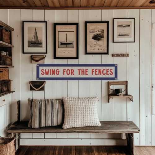 Swing For The Fences Felt Sign Banner | Vintage Baseball Banner, Inspirational Kids Room Decor, Sports Fan Wall Art Print. Player Coach Gift