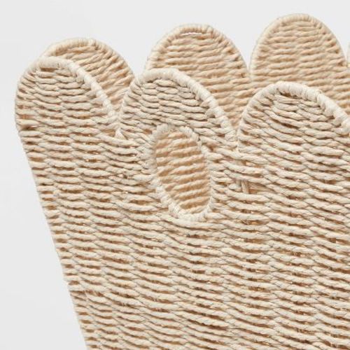 Floor Woven Scallop Kids' Storage - Pillowfort™: Handwoven Iron Basket with Handles, Off-White, 15"x25"